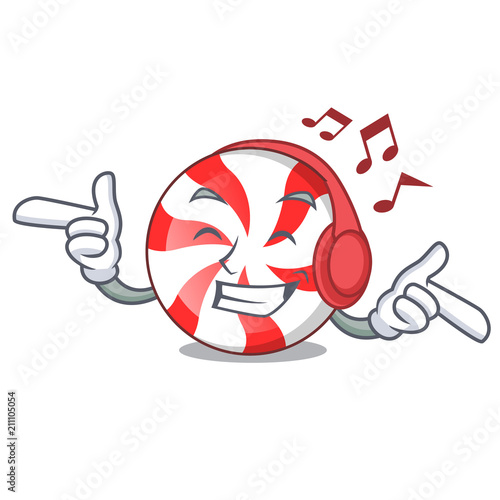 Listening music peppermint candy mascot cartoon photo