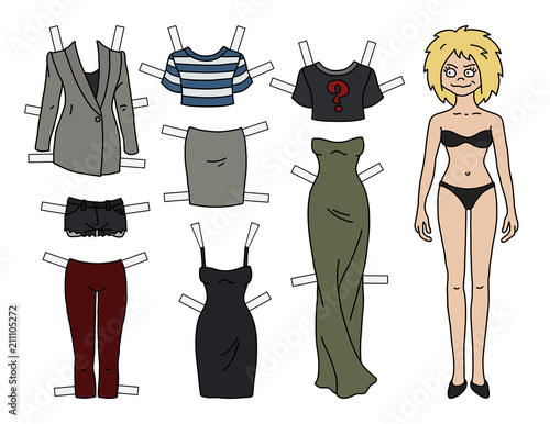 The blonde paper doll with cutout clothes