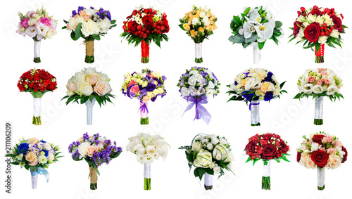 Fototapeta Naklejka Na Ścianę i Meble -  set of wedding bouquets isolated on white, 18 bouquets of the br