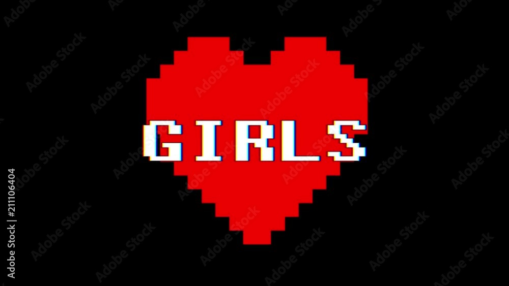 pixel heart GIRLS word text glitch interference screen seamless loop animation background new dynamic retro vintage joyful colorful video footage pixel heart GIRLS word text glitch interference screen seamless loop animation background new dynamic retro vintage joyful colorful video footage