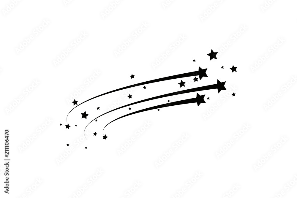 Abstract Falling Star - Black Shooting Star with Elegant Star Trail on White Background - Meteoroid, Comet, Asteroid, Stars Abstract Falling Star - Black Shooting Star with Elegant Star Trail on White Background - Meteoroid, Comet, Asteroid, Stars