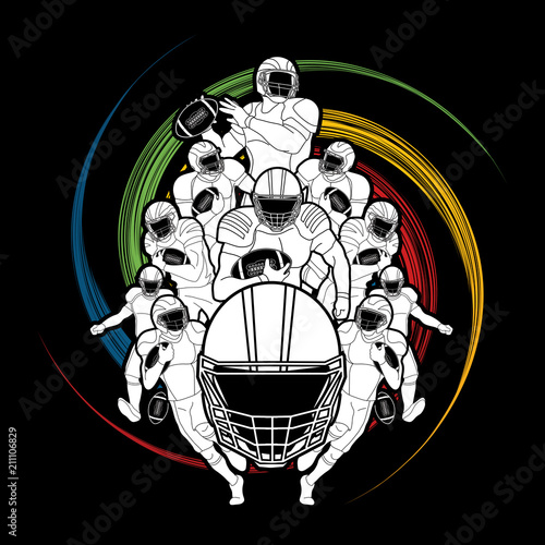 Group of American football player, Sportsman action, sport concept designed on spin wheel background graphic vector.