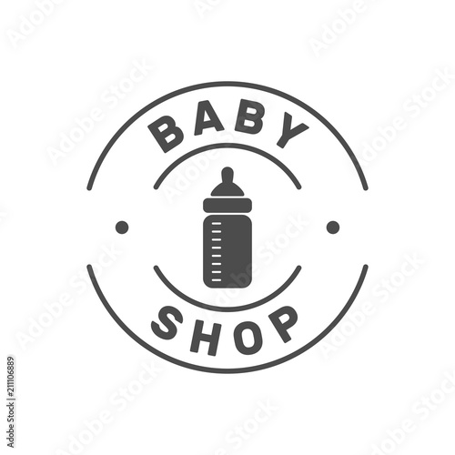 Baby shop round logo with feeding bottle icon