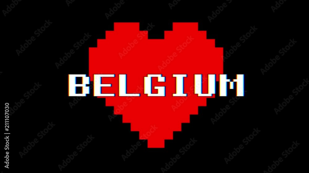 pixel heart BELGIUM word text glitch interference screen seamless loop animation background new dynamic retro vintage joyful colorful video footage pixel heart BELGIUM word text glitch interference screen seamless loop animation background new dynamic retro vintage joyful colorful video footage