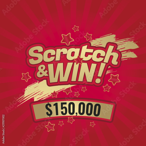 Scratch and win letters. Scratched effect background and stars. Ribbon for your text. For tickets, signs, promotion announcements, banners, poster. Golden colors letters.