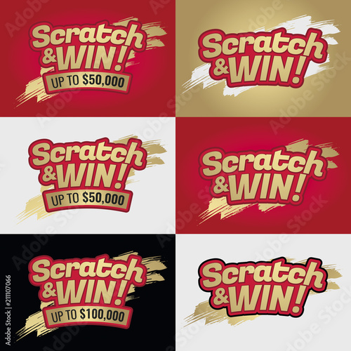 Scratch & win letters. Background scratching effect. For tickets, cards, gift cards, promotions, banners. Golden colors letters.