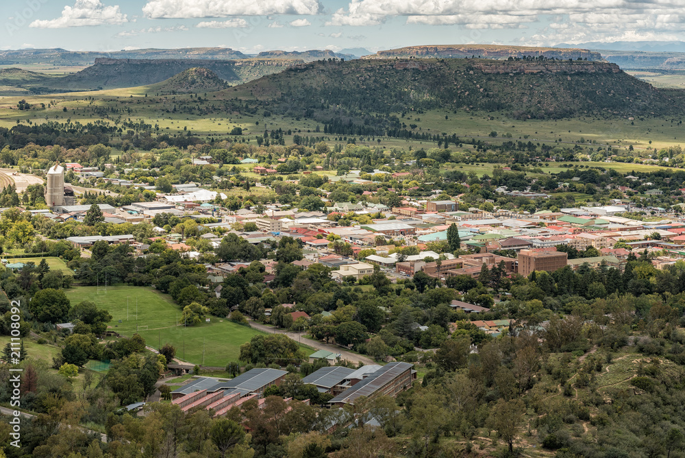 Aerial view of the central business district of Ficksburg