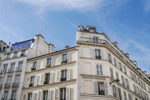 Typical parisian building, Paris Haussmann style architecture, beautiful paris building and flat, Paris housing  © Cyrsiam