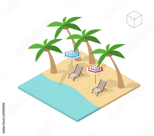 Isometric High Quality City Element on White Background .Tropical Beach