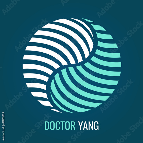 Abstract symbol Yin Yang on blue background. Vector logo for medical Company or yoga center. symbol of harmony and balance.