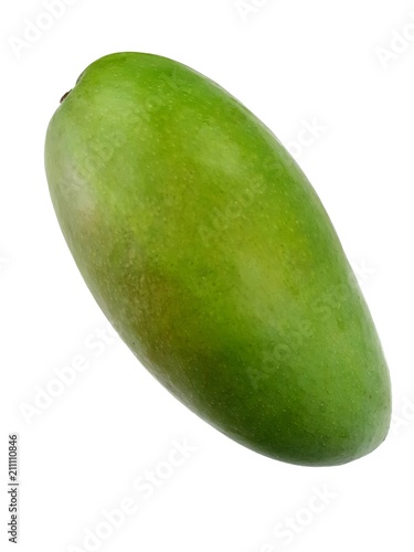 Top view of fresh green mango isolated on white background (Mangifera indica),  Tropical fruit