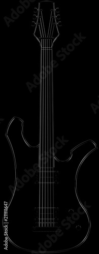 shape of an electric guitar in black and white glossy