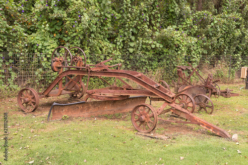 Historic road grader on display at the Pig and Plough