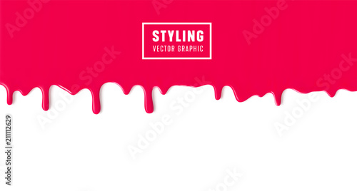 Slika na platnu Dripping paint, liquid flowing down red texture on white background