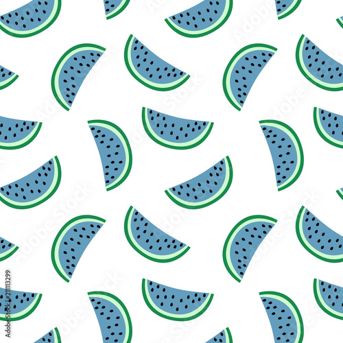 slice of blue watermelon on a white background pattern summer sweet seamless vector
