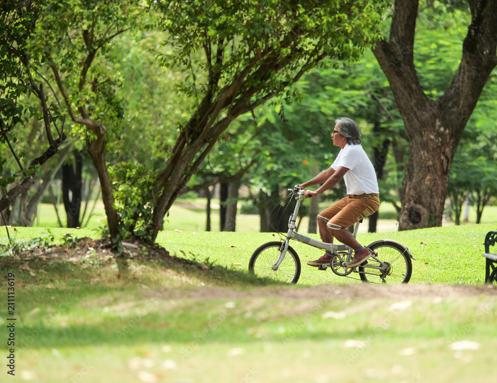 Senior man cyling in Park.Health care concept. Senior man cyling in Park.Health care concept.