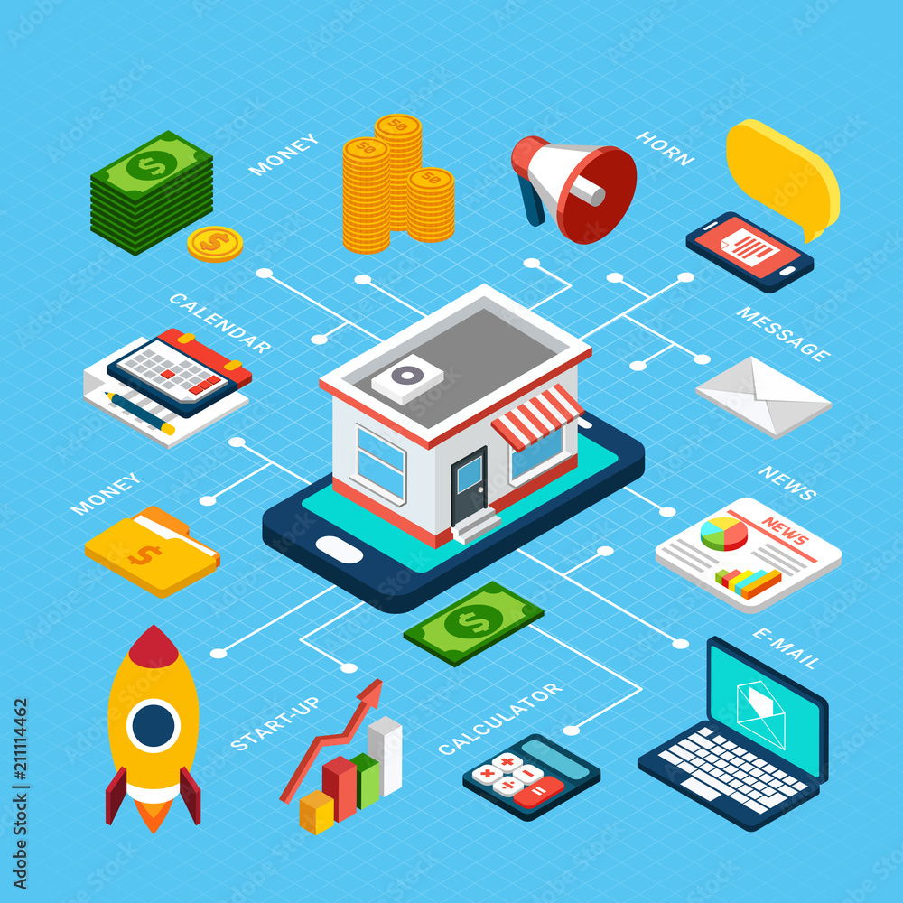 Digital Marketing Isometric Infographics