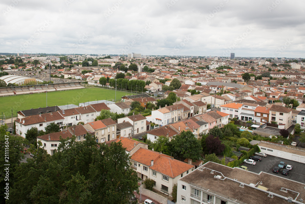 Large panorama view of west of city of Bordeaux in France