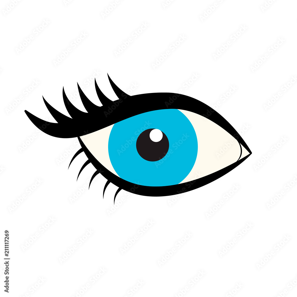 Eyes icon. Blue female eye with eyelashes isolated on white background. Flat style logo. Vector illustration for beauty salons, cosmetic shops, makeup artists etc.