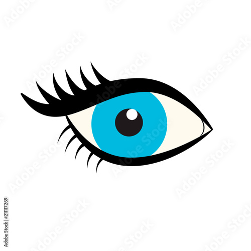 Eyes icon. Blue female eye with eyelashes isolated on white background. Flat style logo. Vector illustration for beauty salons, cosmetic shops, makeup artists etc.