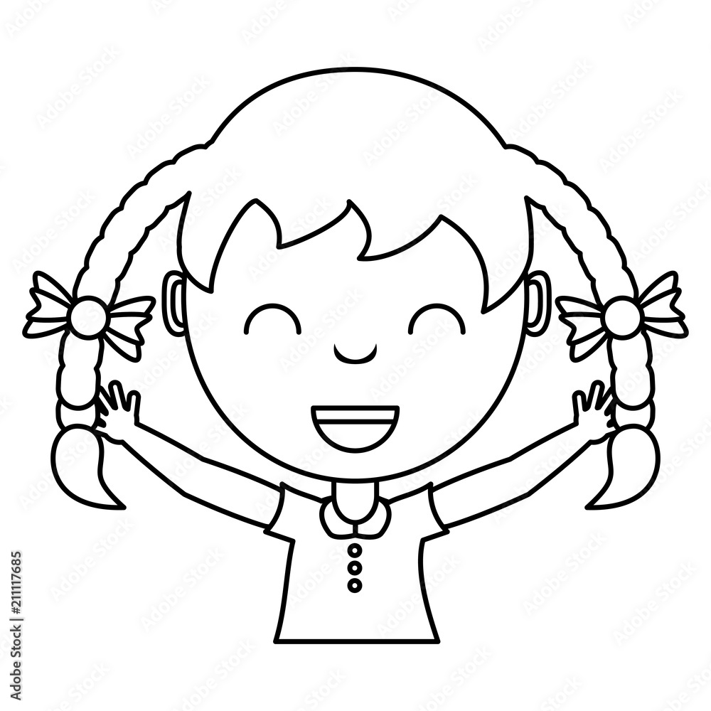 Obraz premium Cartoon happy girl with braids over white background, vector illustration