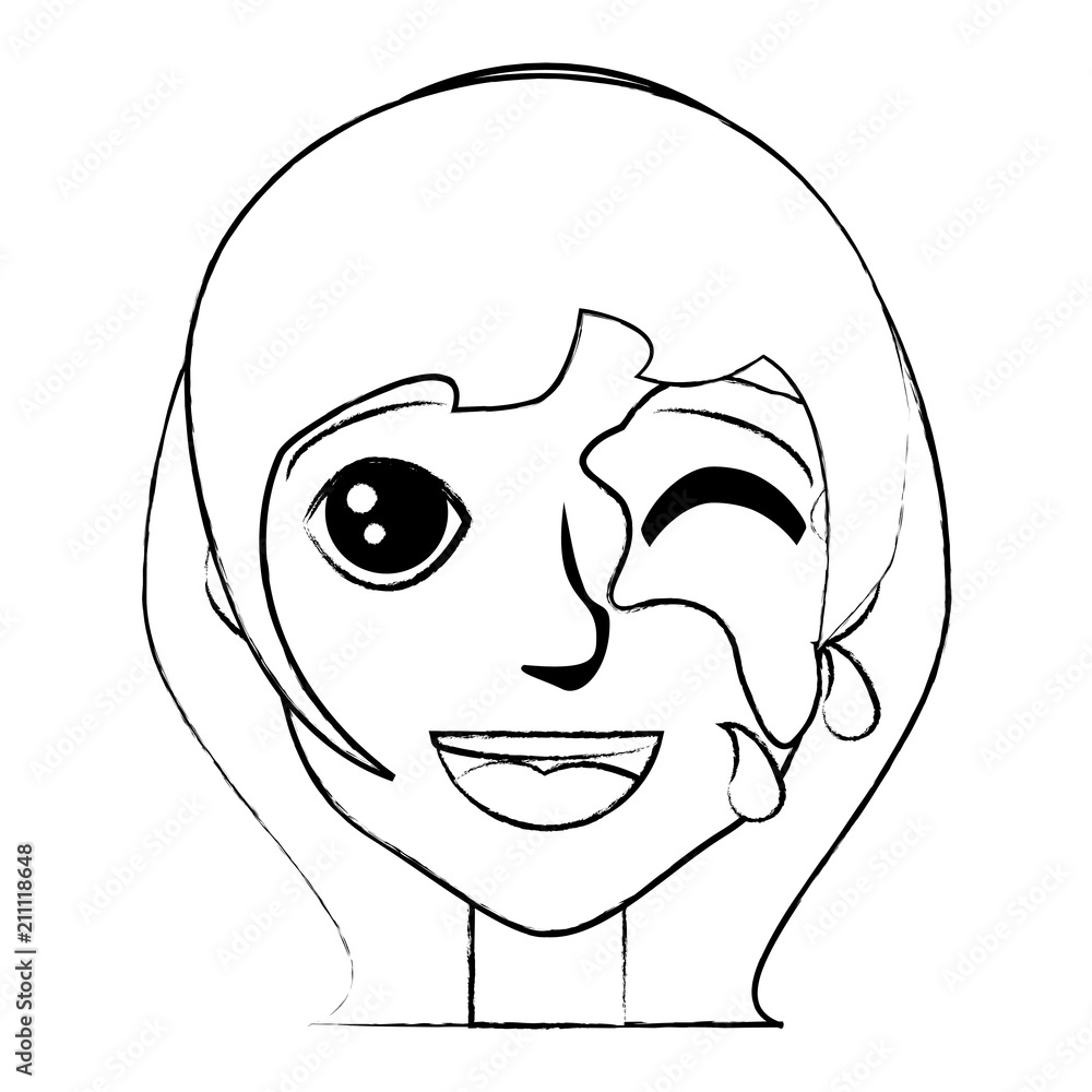 cartoon woman with her face painted over white background, vector illustration cartoon woman with her face painted over white background, vector illustration