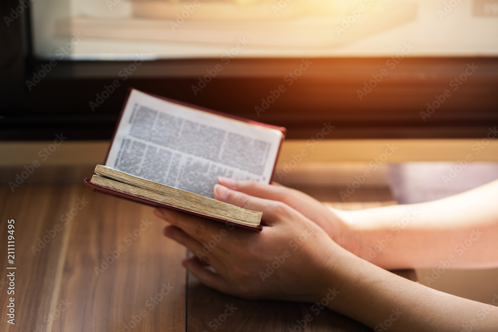 Obraz premium Women reading the Holy Bible.,Reading abook.