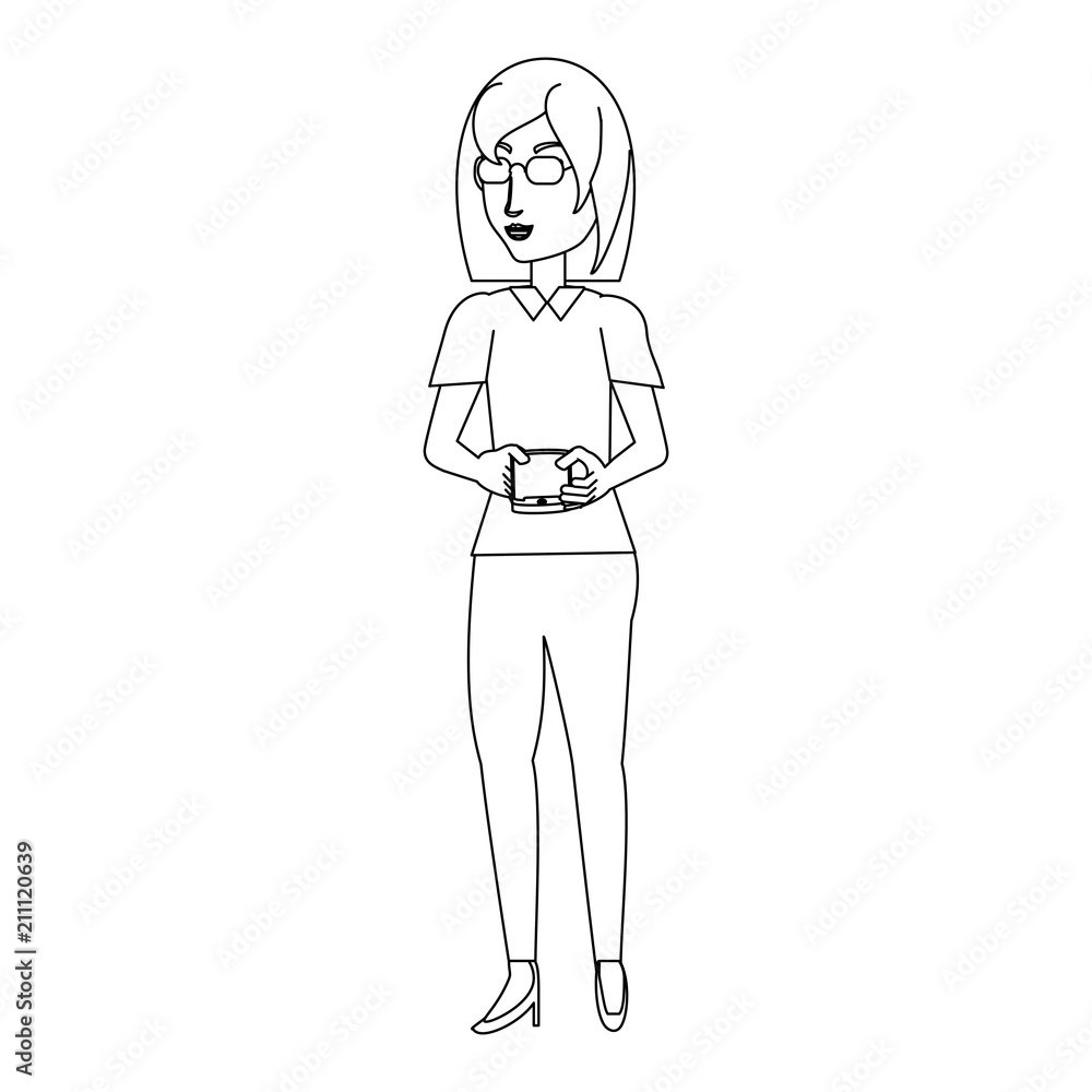Cartoon woman using a cellphone over white background, vector illustration Cartoon woman using a cellphone over white background, vector illustration