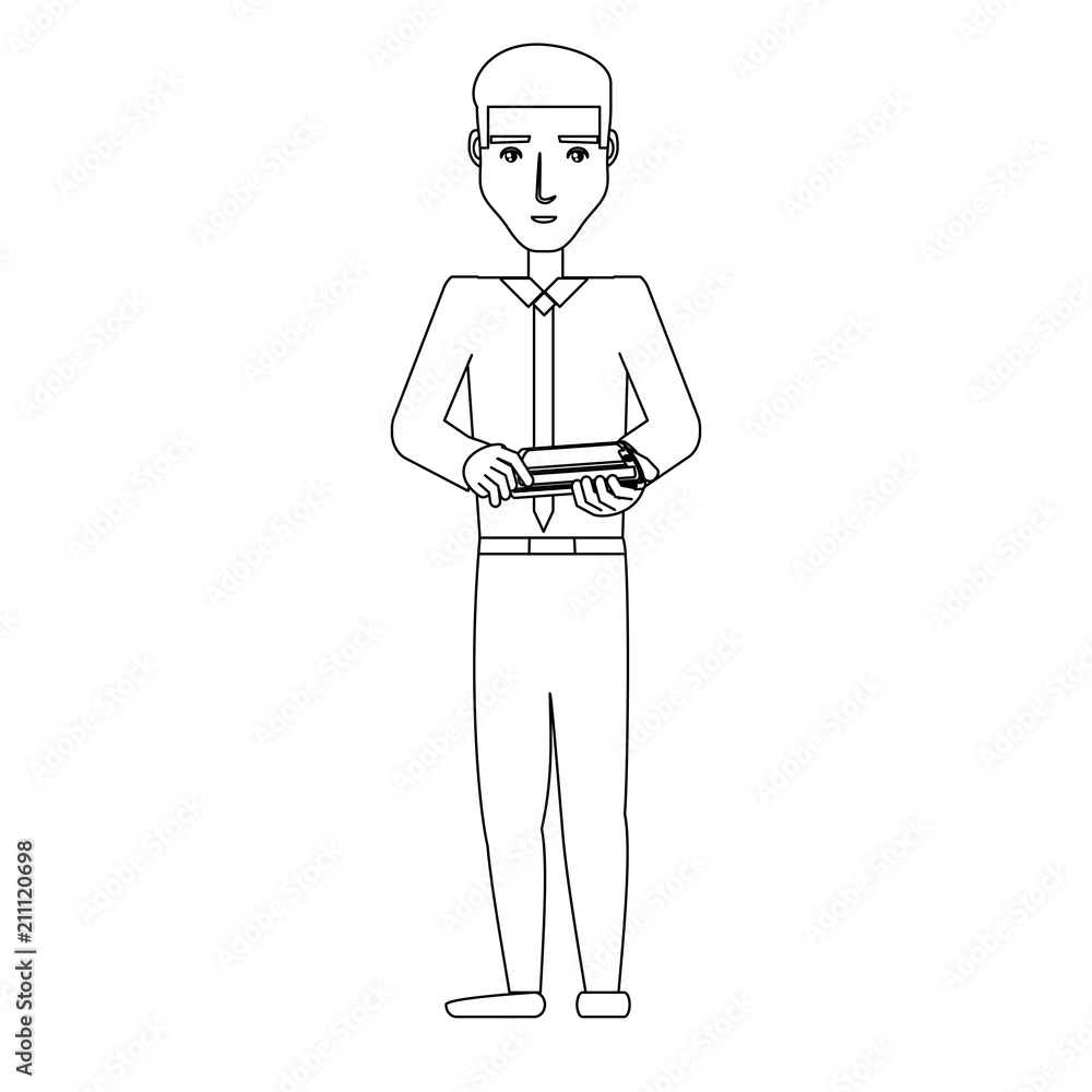 cartoon businessman using a cellphone over white background, vector illustration cartoon businessman using a cellphone over white background, vector illustration