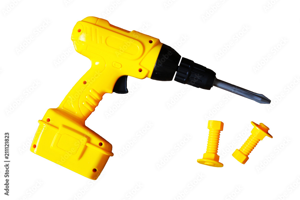 yellow screwdriver toy for boys, isolated yellow screwdriver toy for boys, isolated