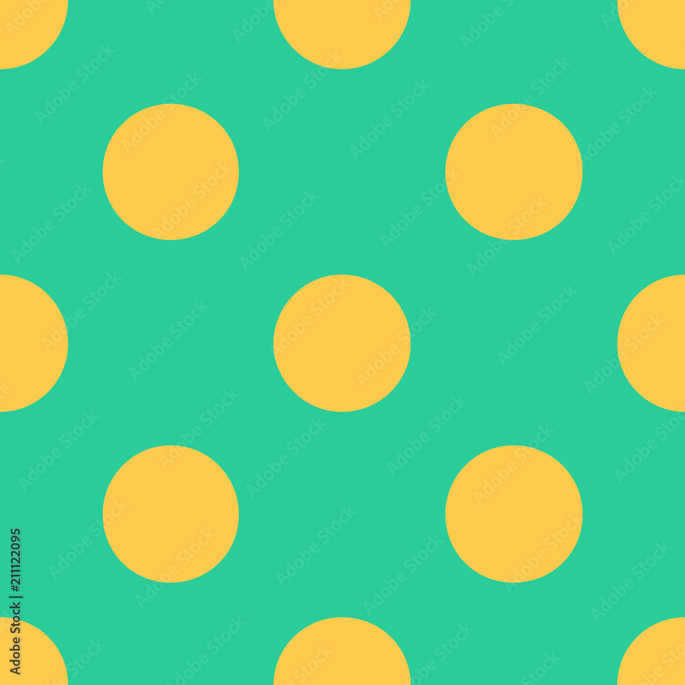 Seamless pattern with yellow polka dots on a green background ...