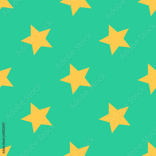 Seamless pattern with yellow stars on green background. Traditional tile design. Vector illustration