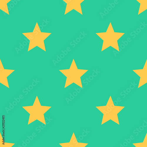 Seamless pattern with yellow stars on green background. Traditional tile design. Vector illustration