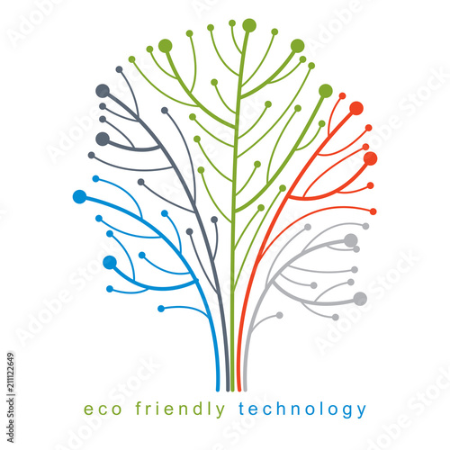 Vector illustration of futuristic tree, new technology. Green thinking technology innovations idea.