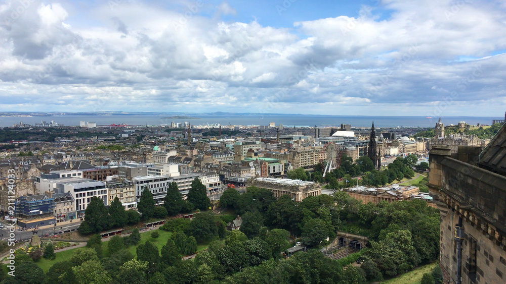 Aerial of the city of Edinburgh, Scotland