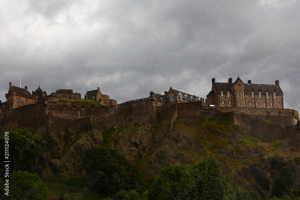 Edinburgh Castle in Scotland on hilltop