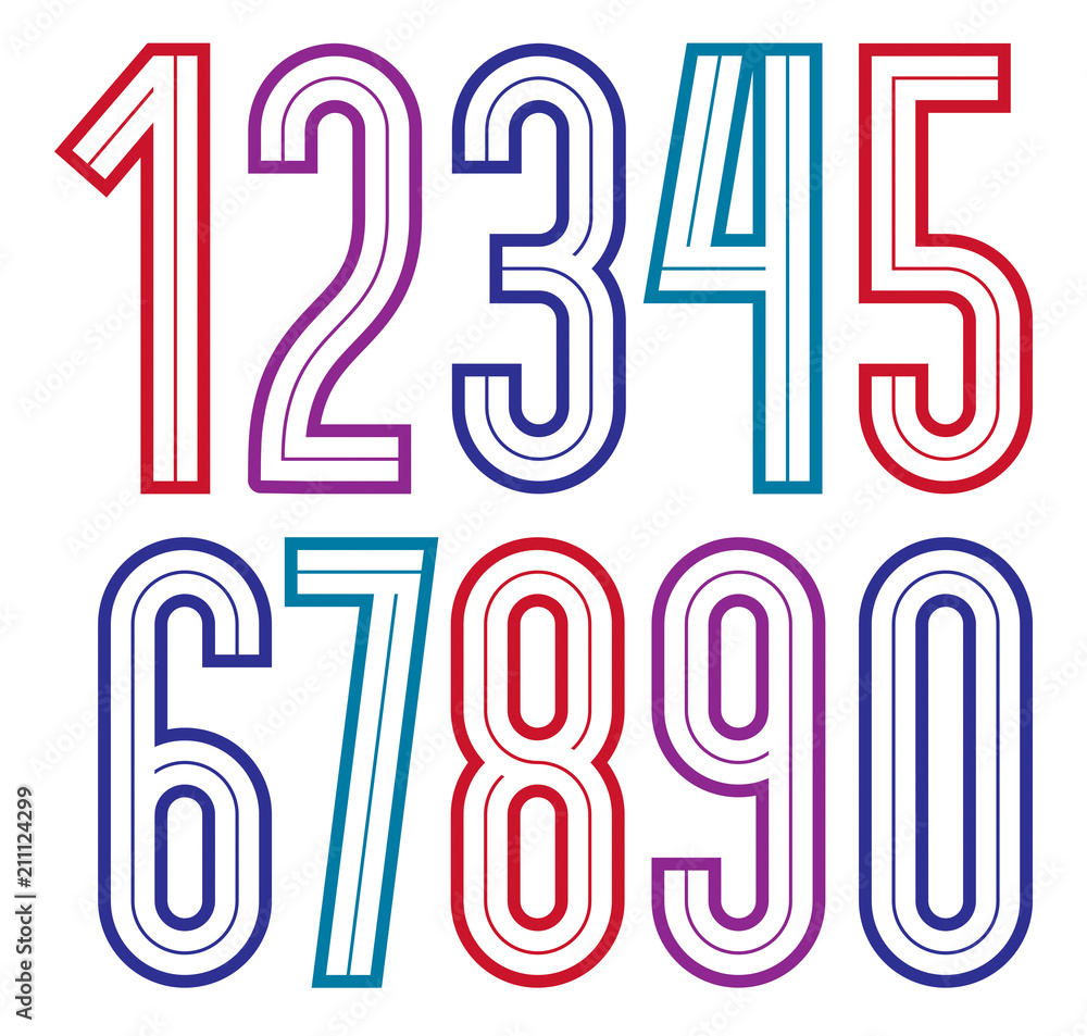 Set of vector bold tall numbers made with white lines, best for use in corporate logotype design. Set of vector bold tall numbers made with white lines, best for use in corporate logotype design.