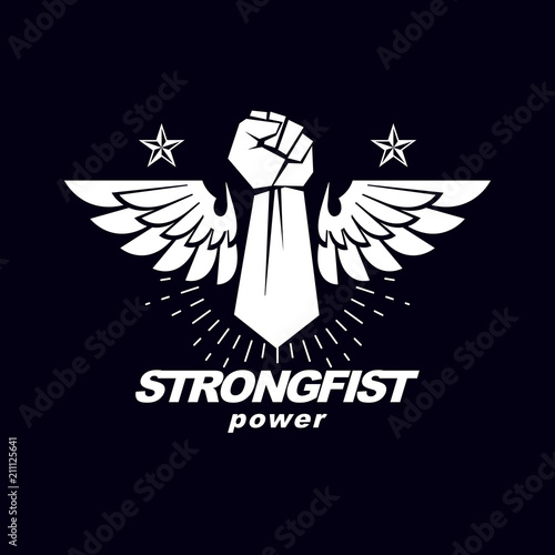 Vector illustration of a clenched fist raised up. Boxing club abstract emblem can be used as tattoo.