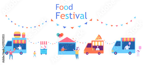 Summer Food Festival banner. Street and Fast Food.  Flat vector illustration.