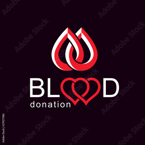 Blood donation inscription made with heart shape and blood drops. Healthy lifestyle conceptual symbol.