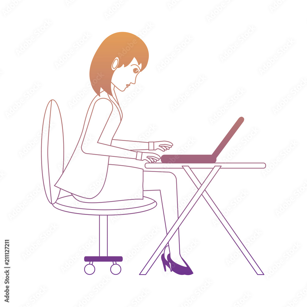 businesswoman at desk working over white background, vector illustration businesswoman at desk working over white background, vector illustration