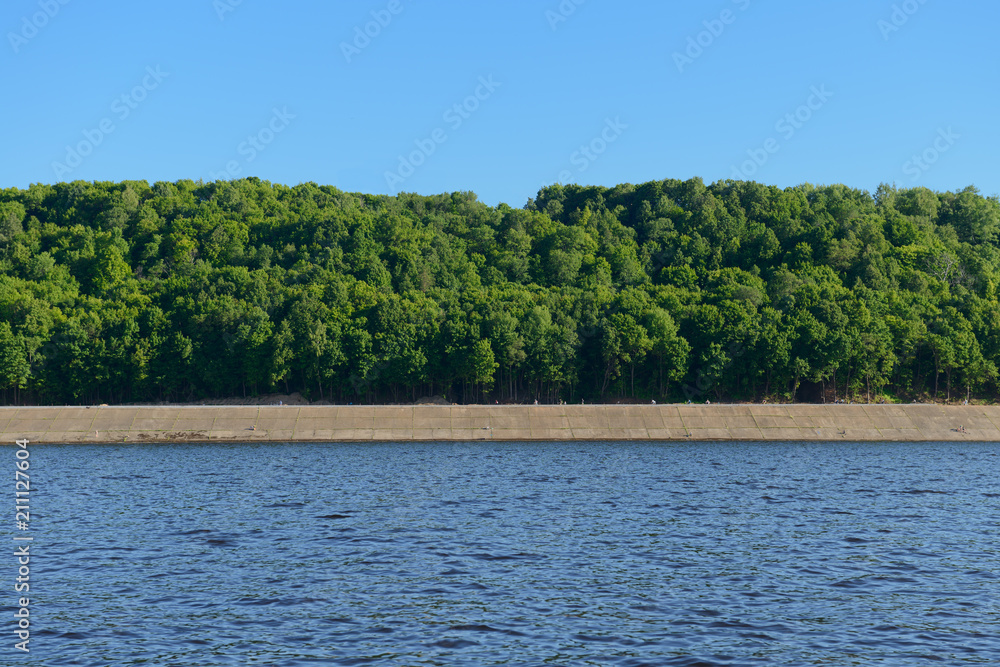 June 17, 2018: Embankment of the Volga River near the city of Cheboksary. People walk. Cheboksary. Russia.