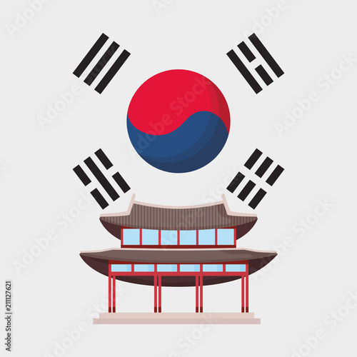 Gyeongbokgung Palace  and south korea flag, colorful design. vector illustration