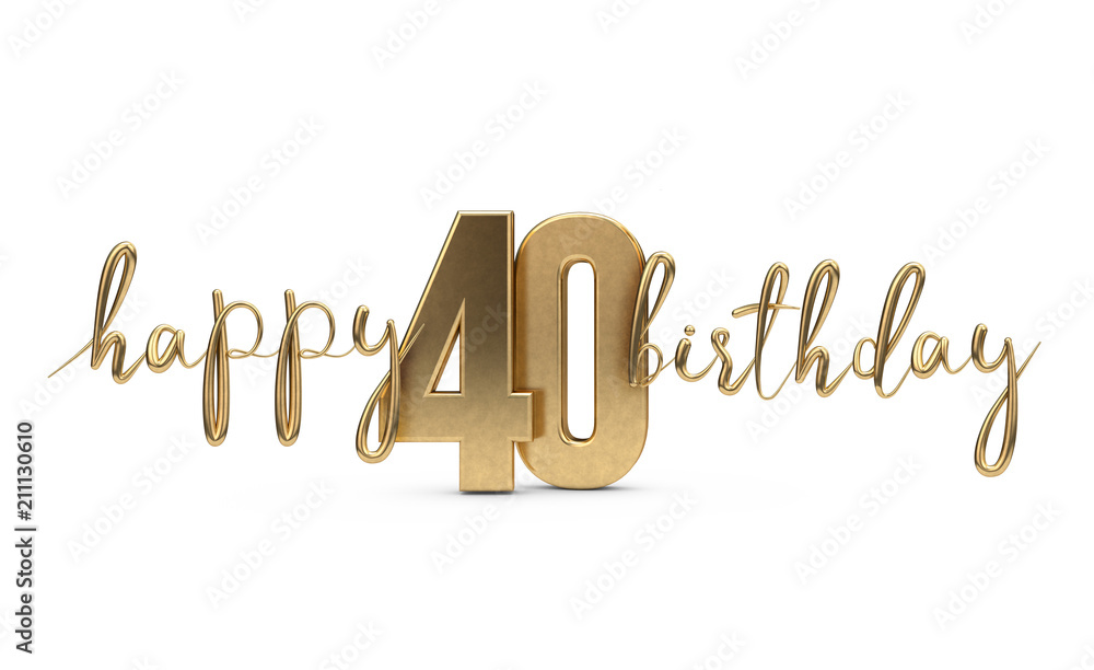Happy 40th birthday gold greeting background. 3D Rendering Happy 40th birthday gold greeting background. 3D Rendering