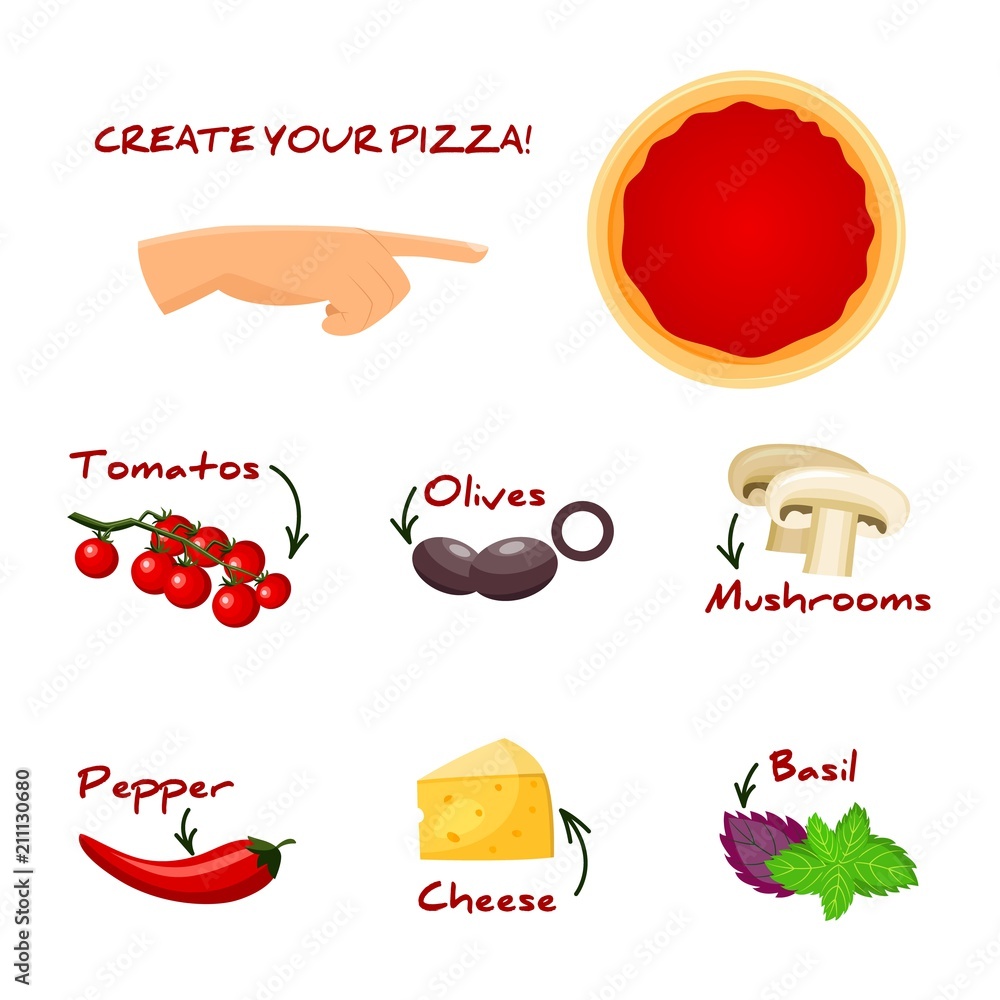 Make your own pizza set with ingredients pizza dough base with tomato