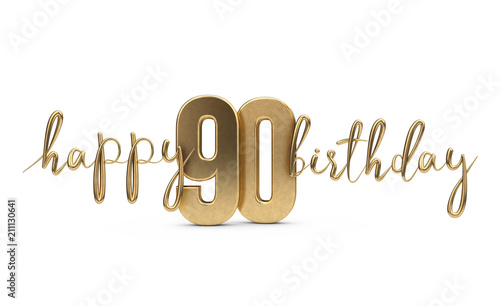 Happy 90th birthday gold greeting background. 3D Rendering photo