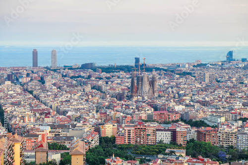 Barcelona  Spain. Panoramic view of the city towards the sea from the hill.
