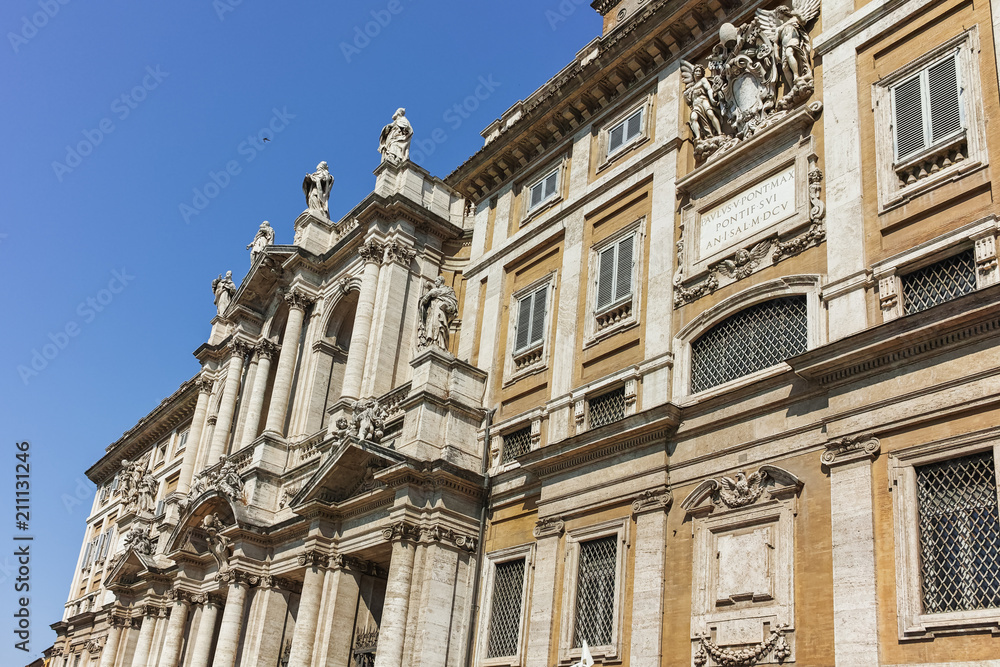 Facade of Basilica Papale di Santa Maria Maggiore in Rome, Italy