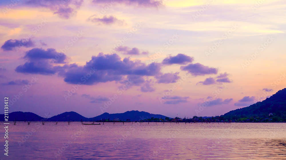 Sunset scene at Songkhla Lake in a south of Thailand.