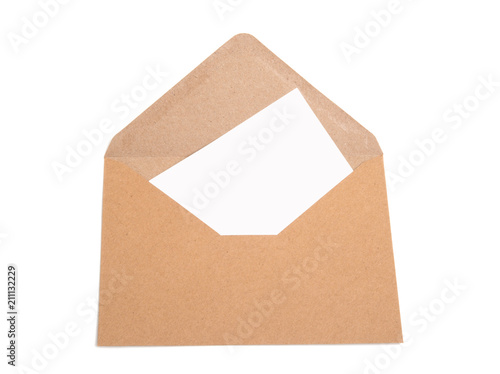 craft paper envelope with a blank  for mail post isolated on the white